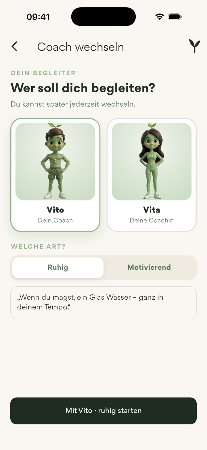 Coach wählen: Vito oder Vita, ruhig oder motivierend
