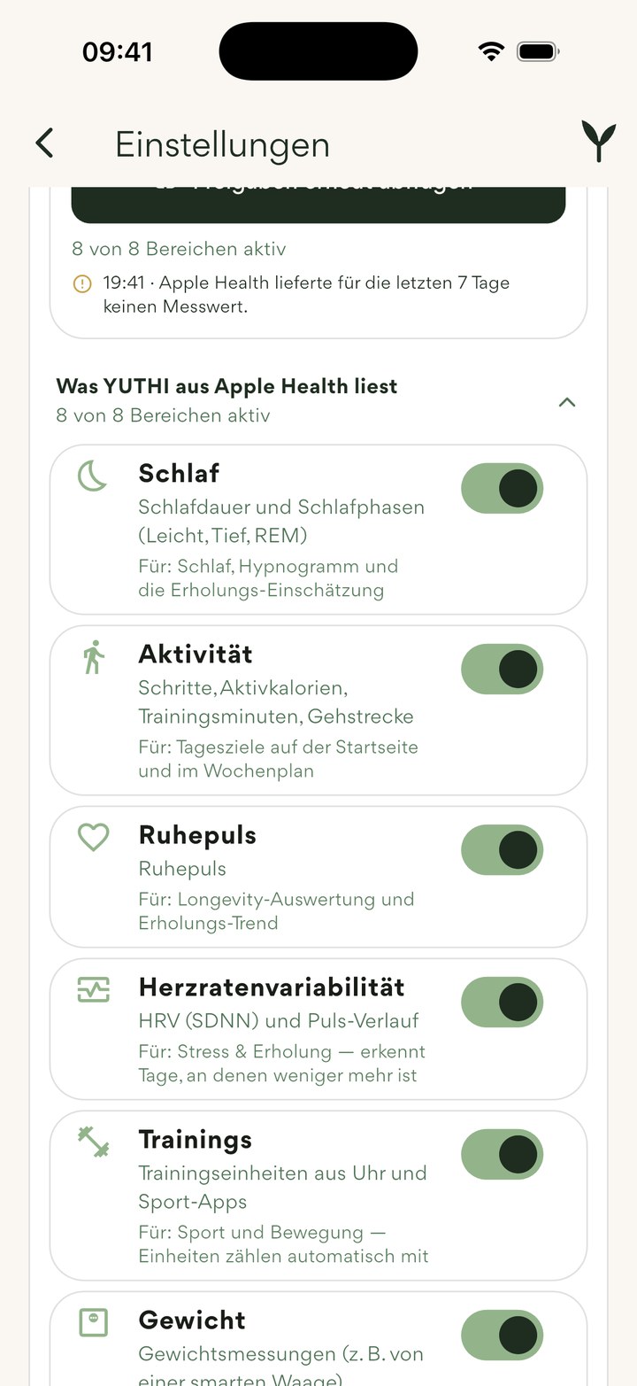 Freigaben für Apple Health: jede Datenart einzeln